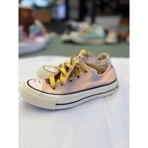 Converse Metallic Lace Hand Dyed Peach Purple Sneakers with Gold Sparkle Lace m6
